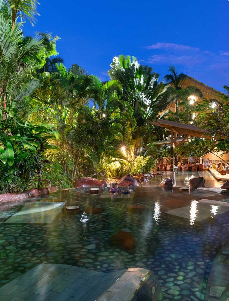 Volcano-heated hot springs pools near Arenal